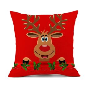 Christmas Elk Santa Claus Red Festive Printed Linen Cushion (Option: Style 13-45x45cm)