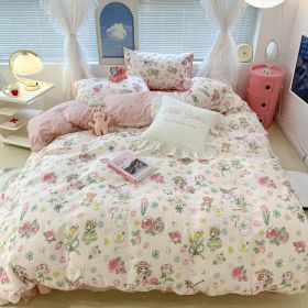 Cute Floral Rabbit Cotton Four-piece Set Pastoral Cotton Quilt Cover Bed Sheet Three-piece Set (Option: Cello Girl-12m Bed Sheet)