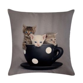 Cute Kitten Linen Pillowcase Cushion Cover (Option: 19-45x45cm)