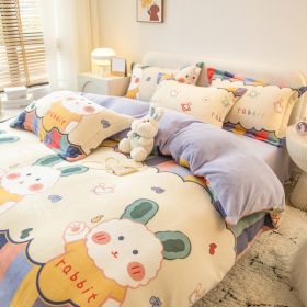 Winter Milk Four-piece Set Thickened Coral Velvet Double-sided (Option: Rainbow Rabbit-2.0m flat sheet)