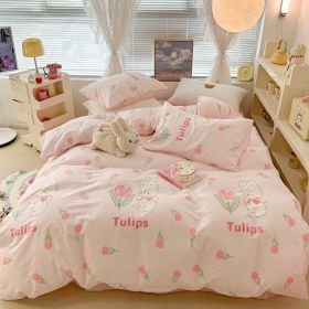 Cute Floral Rabbit Cotton Four-piece Set Pastoral Cotton Quilt Cover Bed Sheet Three-piece Set (Option: Lusi Rabbit-12m Bed Sheet)