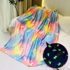 Glow In The Dark Throw Blanket, Unicorn Blanket For Girls, Luminous Kids Blanket, Soft Blankets For 3,4,5,6,7,8,9,10 Year Old Girl Birthday Christmas (Option: Rainbow)