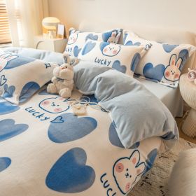 Winter Milk Four-piece Set Thickened Coral Velvet Double-sided (Option: Lucky rabbit-180x220m)