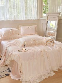 Pure Color Ruffles Princess Style Summer Quilt Tencel Summer Cooling Duvet Airable Cover Four-piece Set (Option: Light Pink-Single Summer Quilt 200 âˆšÃ³ 230)