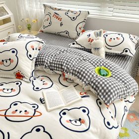 Winter Milk Four-piece Set Thickened Coral Velvet Double-sided (Option: Space Bear-1.5m flat sheet)