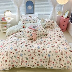 Cute Floral Rabbit Cotton Four-piece Set Pastoral Cotton Quilt Cover Bed Sheet Three-piece Set (Option: Mori Style Orchard Rabbit-12m Bed Sheet)