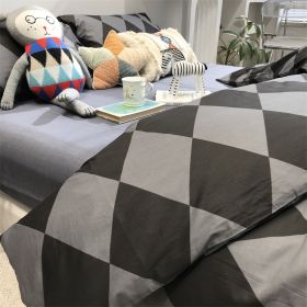 Green Polka Dot All Cotton Pure Cotton Artistic 15 M18 M Bed Four-piece Set (Option: Diamond Plaid Gray Black-1.5m three piece suit)