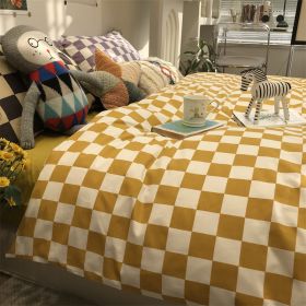 Green Polka Dot All Cotton Pure Cotton Artistic 15 M18 M Bed Four-piece Set (Option: Chessboard Yellow-1.5m three piece suit)