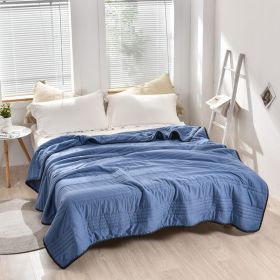 Pure Color Washed Air Conditioner Summer Cooling Thin Single Double Washable Quilt (Option: Dark Blue-180x220)