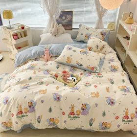 Cute Floral Rabbit Cotton Four-piece Set Pastoral Cotton Quilt Cover Bed Sheet Three-piece Set (Option: Fairy And Rabbit-15m Fitted Cover Type)