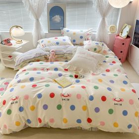 Cute Floral Rabbit Cotton Four-piece Set Pastoral Cotton Quilt Cover Bed Sheet Three-piece Set (Option: Smile Color Wave Point-15m Fitted Cover Type)